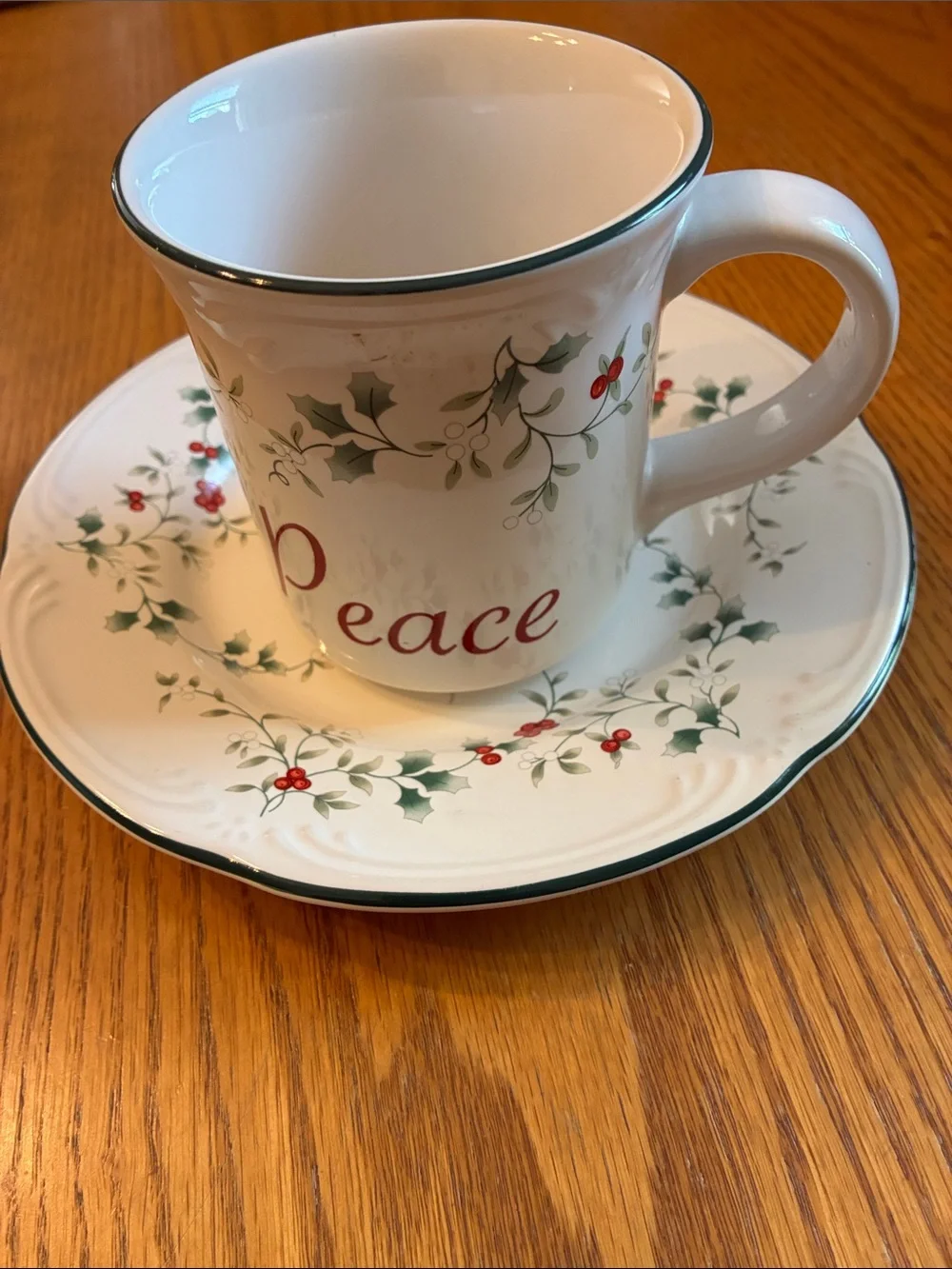 Pfaltzgraff Winterberry PEACE & JOY Mugs & Saucers - Picture 3 of 10